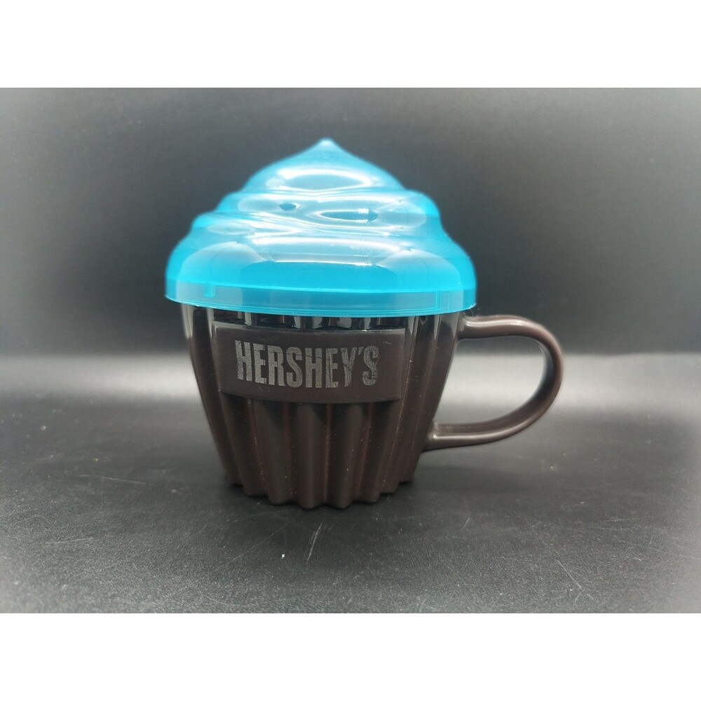 Hershey’s Cupcake Mug Container Brown Blue Lid Enesco Style Novelty Candy Cup